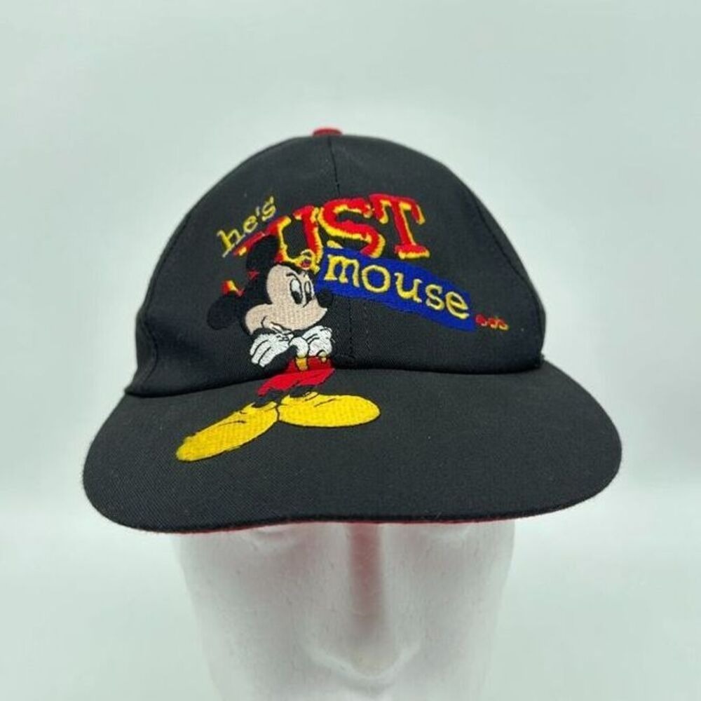 VTG Goofys Hat Co Unisex OSFA Black Disney Mickey Hes Just A Mouse USA Made NEW